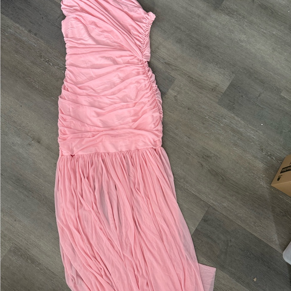 Elegant Pink One Shoulder Maxi Dress - Picture 4 of 4
